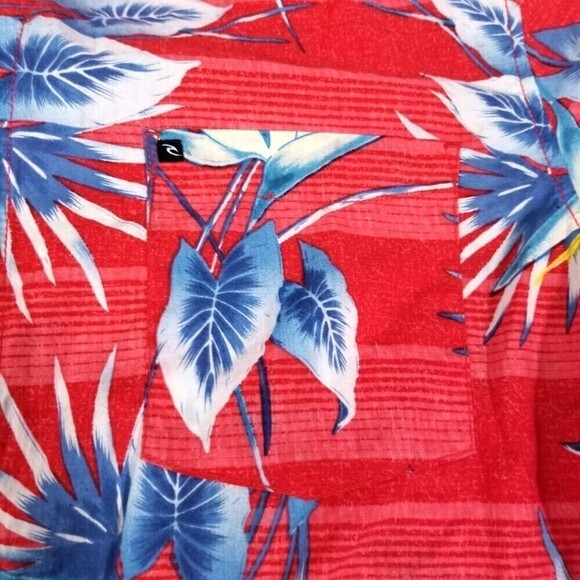 Ripcurl Red Hawaiian Print Short Sleeve Button Down Slim Fit Shirt Mens XXL 2X - Picture 6 of 6